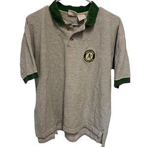 Vintage 1998 Oakland Athletics Polo Shirt Mens Large Iron Knights MLB Gray Green